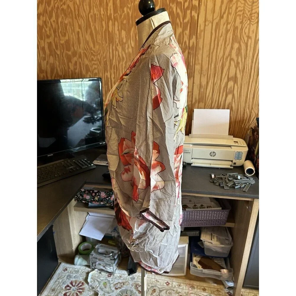 Feathers By Tolani One Size Floral Open Front Kimono Modal Boho O/S Short Sleeve